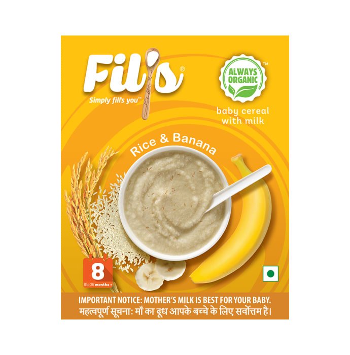 Fil's Organic Baby Cereal with Milk, 8-24 Months + Rice and Banana (300gm)