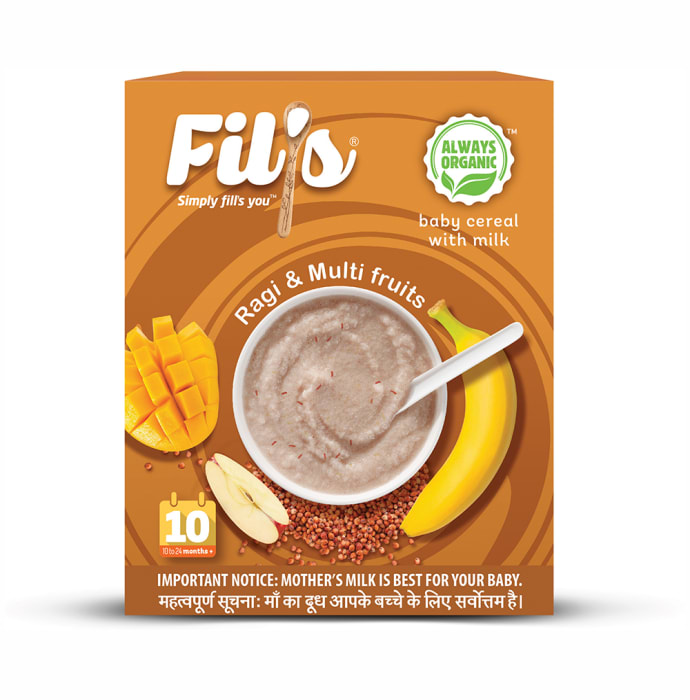 Fil's Organic Baby Cereal with Milk,10-24 Months + Ragi and Multi Fruit (300gm)