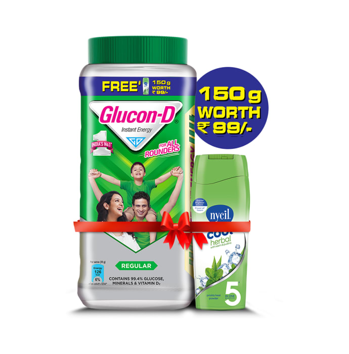 Glucon-D Powder with Nycil Cool Herbal Powder 150gm Free Regular (1kg)