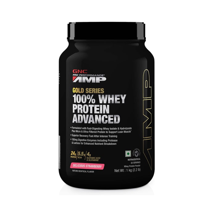 GNC Amp Gold 100% Whey Protein Advanced Powder Delicious Strawberry (1kg)