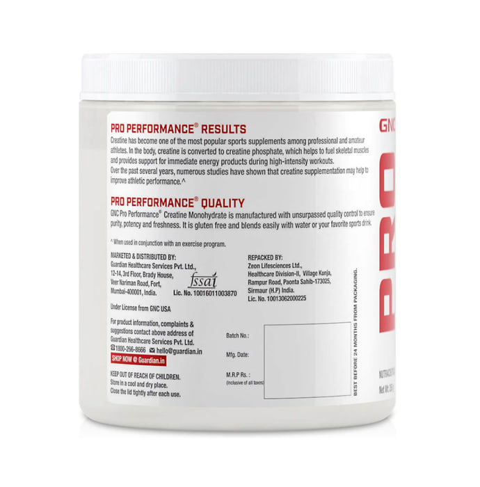 GNC Pro Performance Creatine Monohydrate 3000mg Powder Unflavoured (250gm)