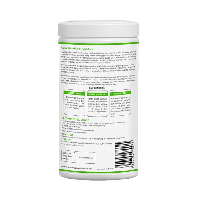 HealthOxide GainSure Protein Powder Cream Vanilla (500gm)