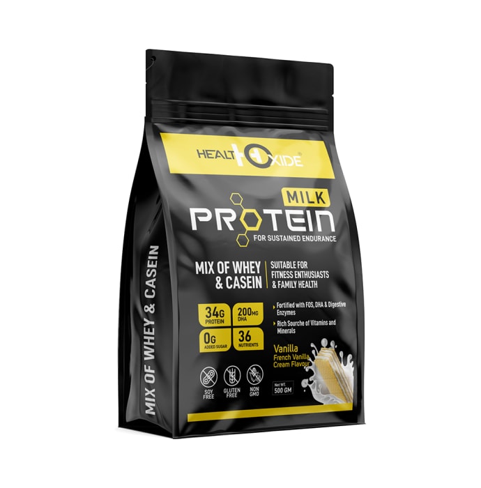 HealthOxide Milk Protein Mix of Whey & Casein Powder French Vanilla Creme (500gm)