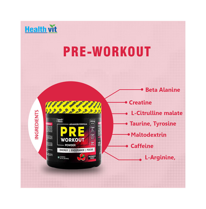 HealthVit Fitness Pre Workout Powder Watermelon Tequila (300gm)