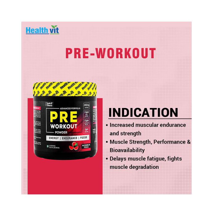 HealthVit Fitness Pre Workout Powder Watermelon Tequila (300gm)