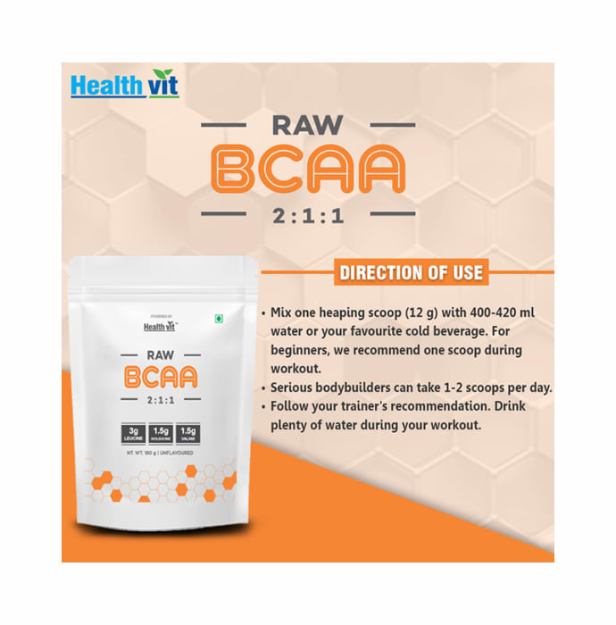 HealthVit Raw BCAA Powder Unflavoured (180gm)