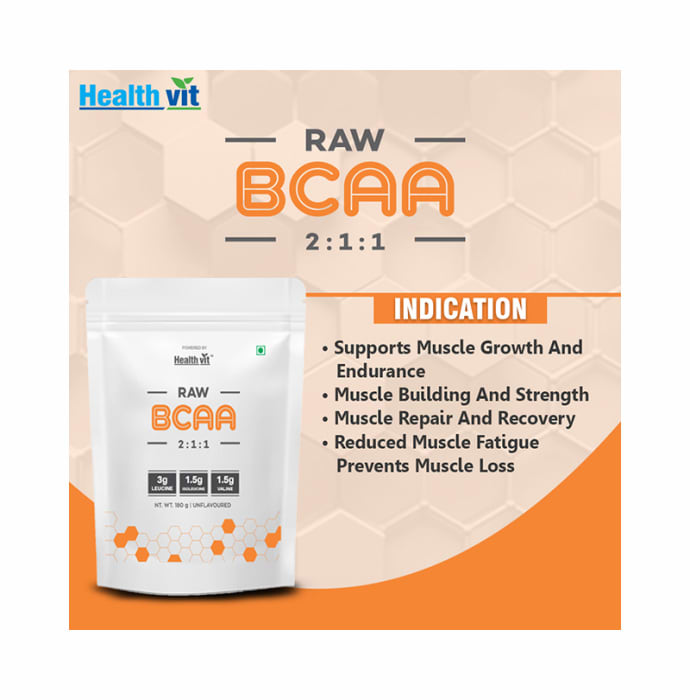 HealthVit Raw BCAA Powder Unflavoured (180gm)