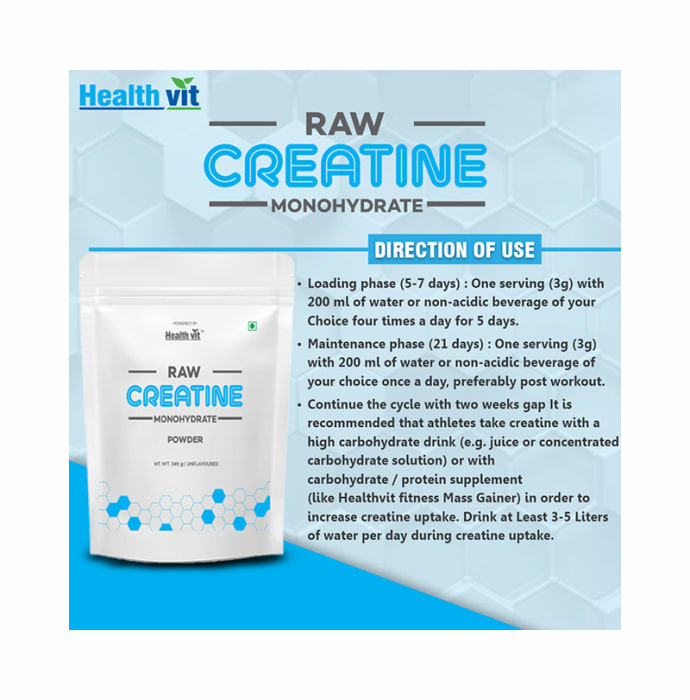 HealthVit Raw Creatine Monohydrate Powder Unflavoured (249gm)