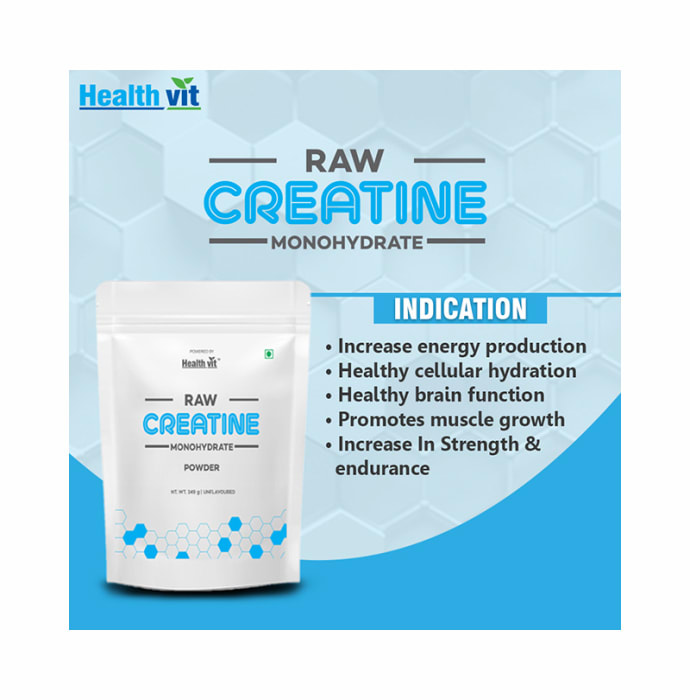 HealthVit Raw Creatine Monohydrate Powder Unflavoured (249gm)