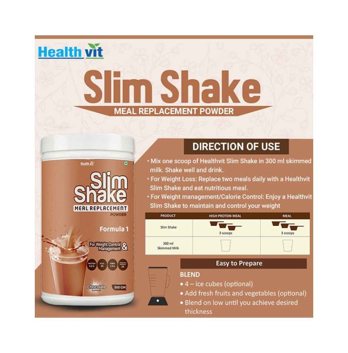 HealthVit Slim Shake Meal Replacement Chocolate Powder (500gm)