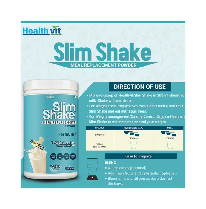 HealthVit Slim Shake Meal Replacement Vanilla Powder (500gm)