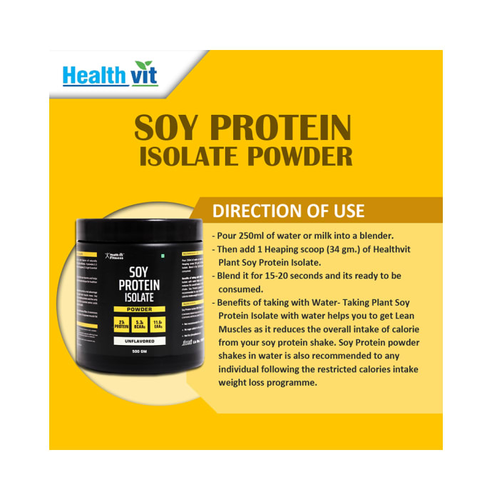 HealthVit Soy Protein Isolate Powder Unflavoured (500gm)