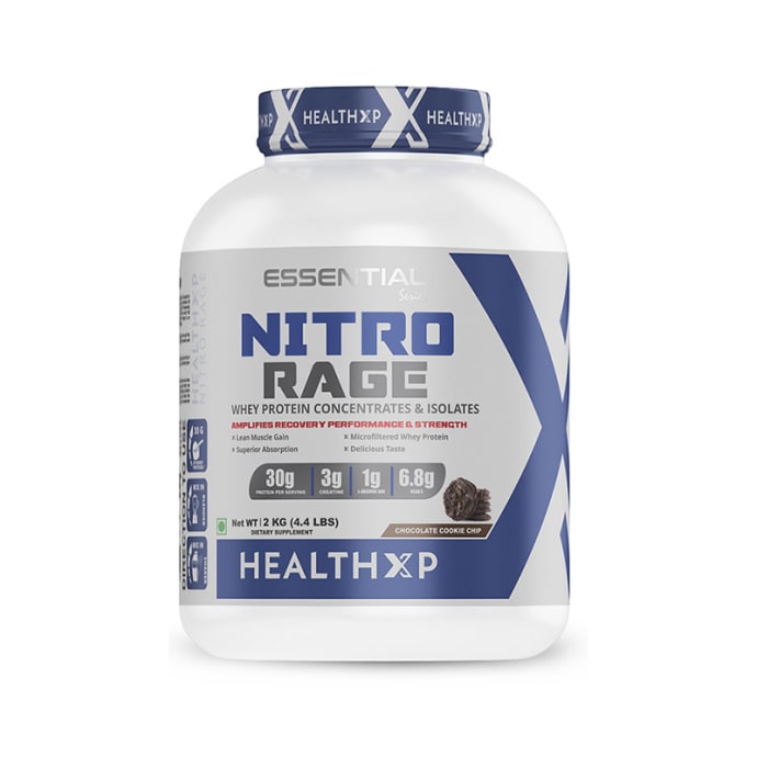 HealthXP Nitro Rage Whey Protein Concentrates & Isolates Powder Chocolate Cookie Chip (2kg)