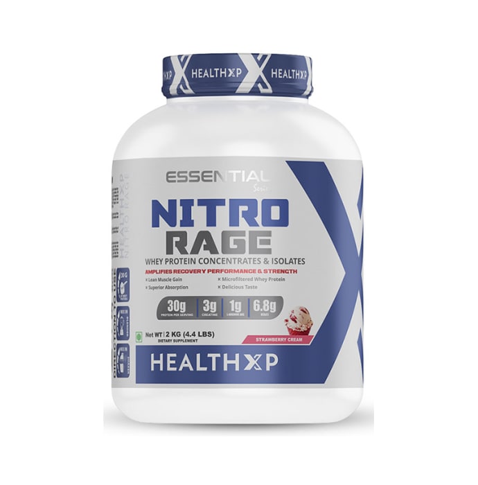 HealthXP Nitro Rage Whey Protein Concentrates & Isolates Powder Strawberry Cream (2kg)