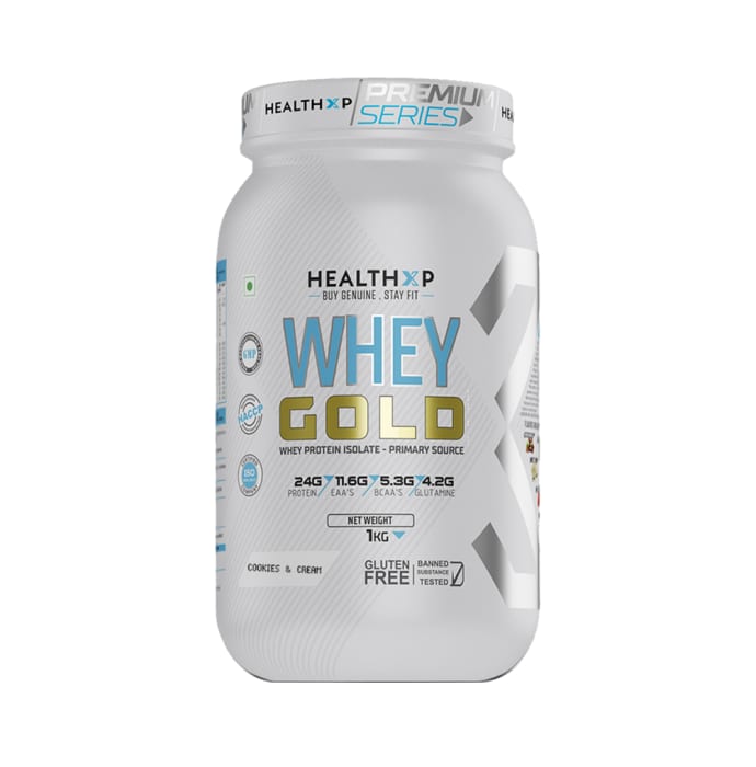 HealthXP Whey Gold Whey Protein Isolate Powder Cookies & Cream (1kg)