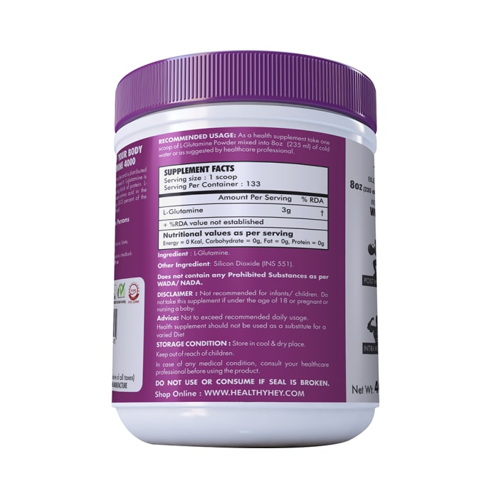 HealthyHey Sports Pro Series L-Glutamine 4000 Powder Unflavoured (400gm)