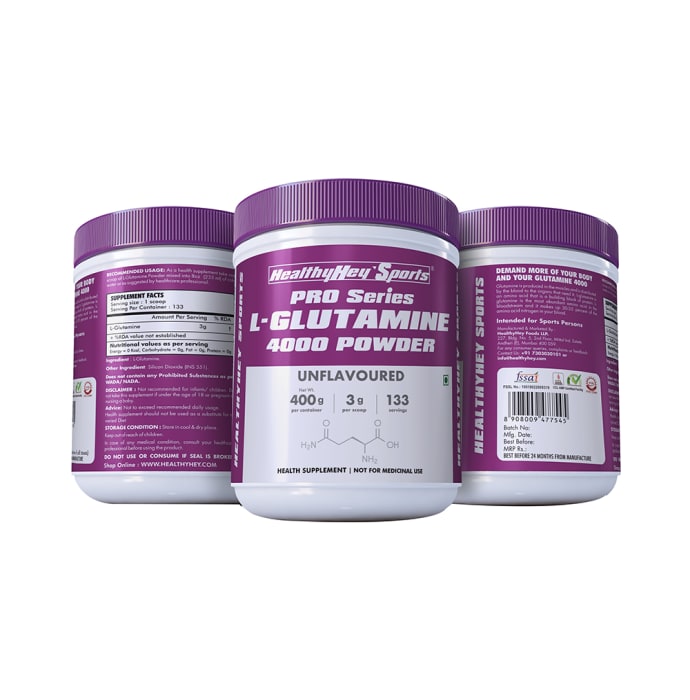 HealthyHey Sports Pro Series L-Glutamine 4000 Powder Unflavoured (400gm)