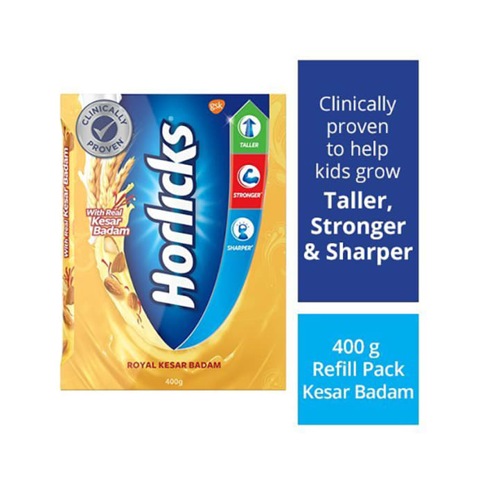 Horlicks Health and Nutrition Drink Refill Pack Royal Kesar Badam (400gm)