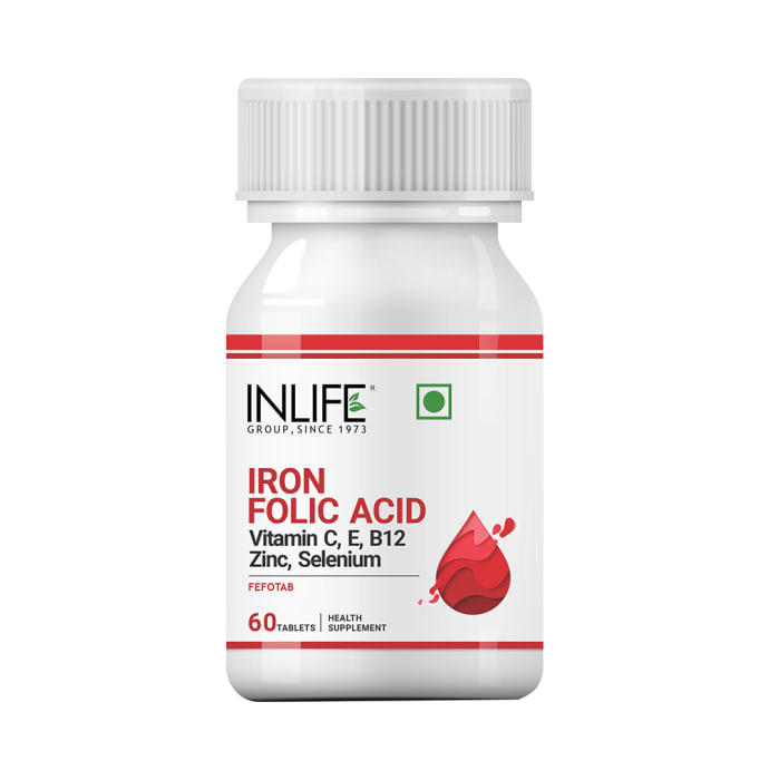 Inlife Iron Folic Acid Supplement with Vitamin C, E, B12, Zinc & Selenium Tablet (60'S)