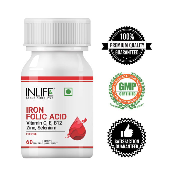 Inlife Iron Folic Acid Supplement with Vitamin C, E, B12, Zinc & Selenium Tablet (60'S)