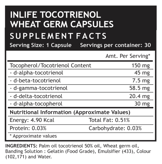 Inlife tocotrienol with wheat germ oil capsule (30'S)