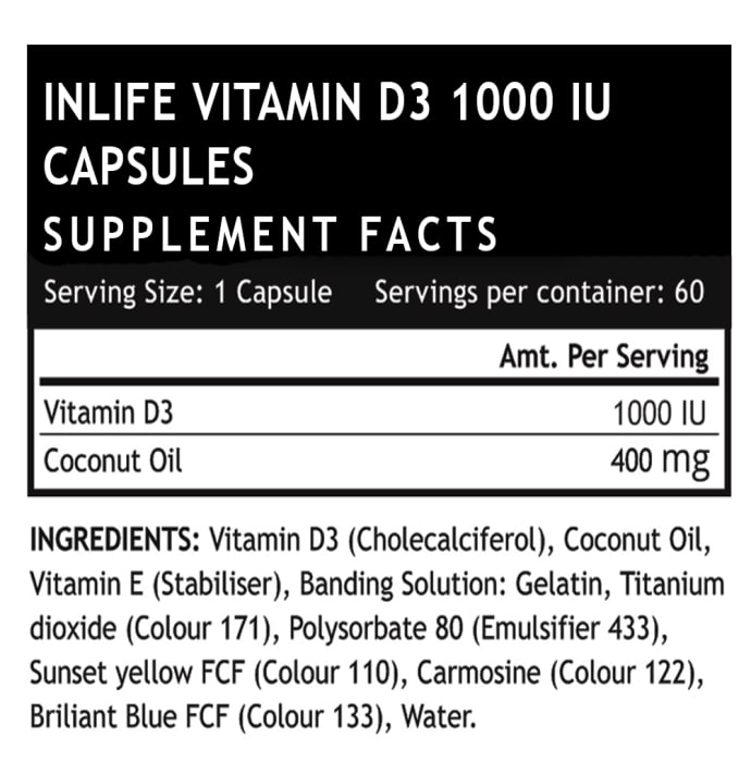 Inlife vitamin d3 1000iu capsule (60'S)