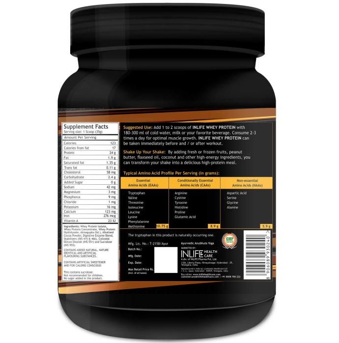 Inlife Whey Protein Powder with Isolate Concentrate Hydrolysate & Digestive Enzymes Chocolate (1kg)