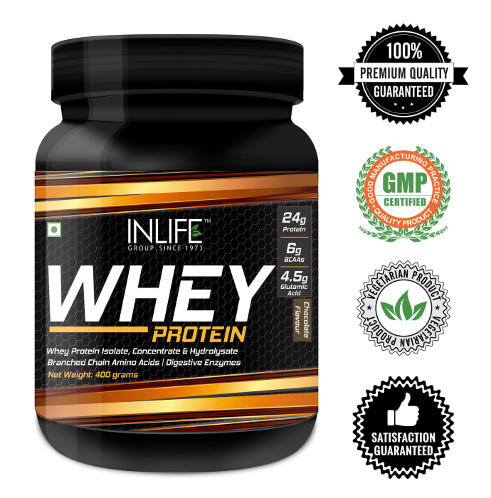 Inlife Whey Protein Powder with Isolate Concentrate Hydrolysate & Digestive Enzymes Chocolate (1kg)