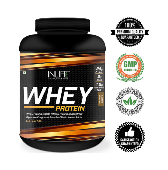 Inlife Whey Protein Powder with Isolate Concentrate Hydrolysate & Digestive Enzymes Coffee (2.27kg)