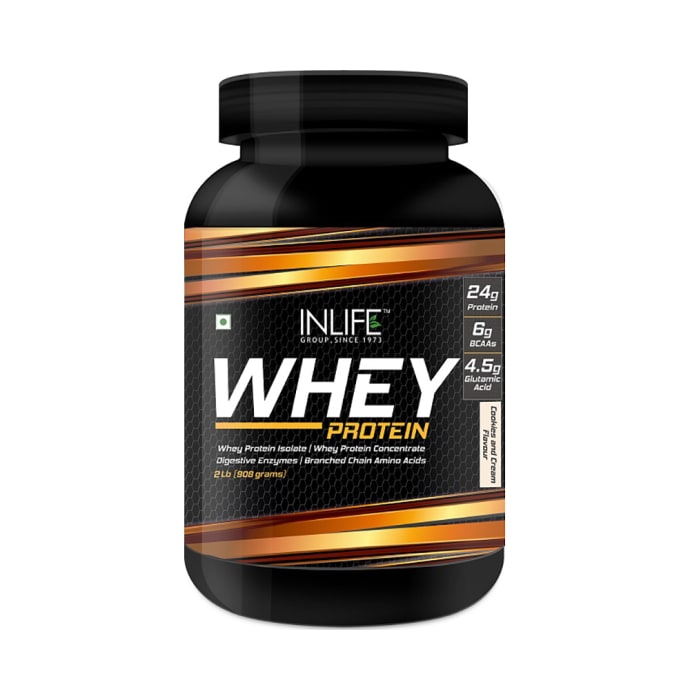 Inlife Whey Protein Powder with Isolate Concentrate Hydrolysate & Digestive Enzymes Cookies & Cream (2.27kg)