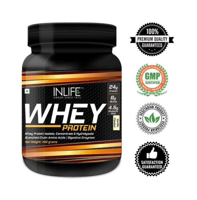 Inlife Whey Protein Powder with Isolate Concentrate Hydrolysate & Digestive Enzymes Vanilla (1kg)