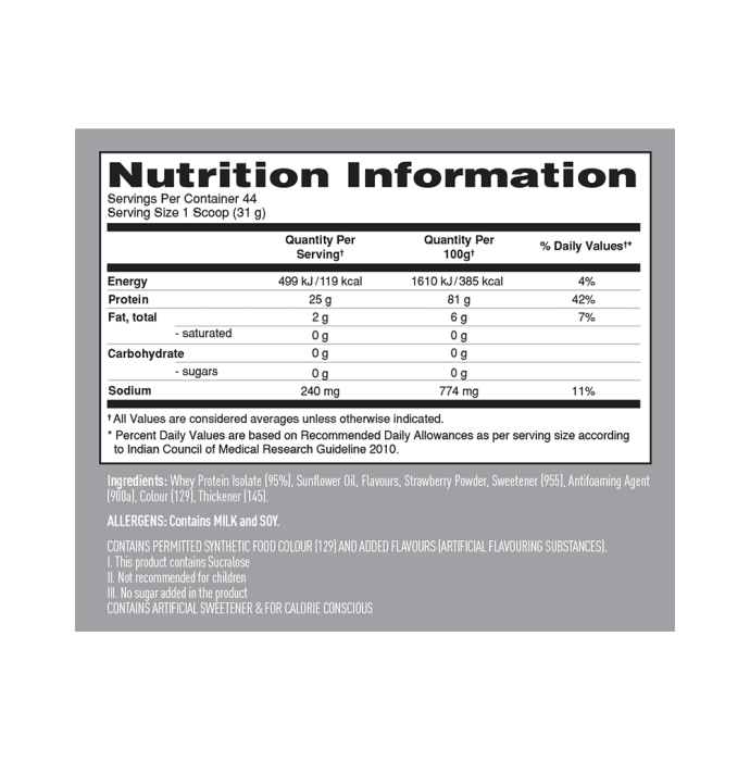 IsoPure Zero Carb 100% Whey Protein Isolate Powder Strawberry Cream (1lb)