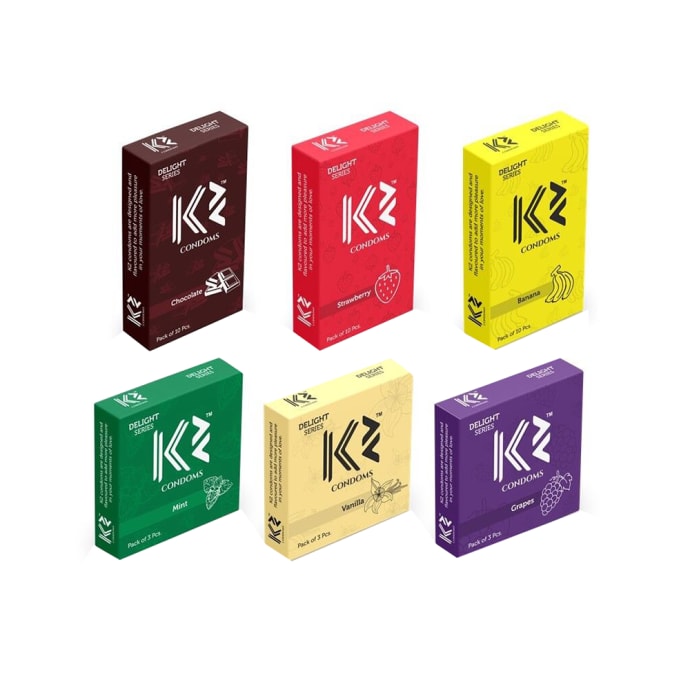 K2 Dotted Condoms Combo Chocolate,Strawberry,Banana(10Pc Each) Mint,Vanilla,Grapes(3pc Each)