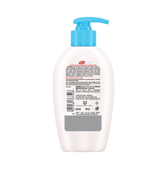 Lifebuoy Cool Fresh Activ Silver Formula Germ Protection Handwash 190ml with Refill Pouch 185ml Free