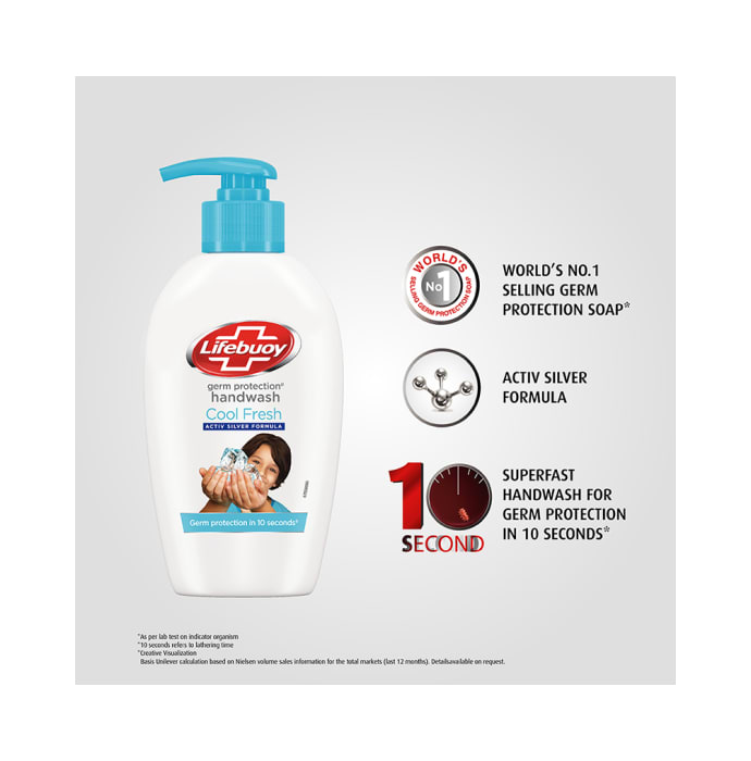 Lifebuoy Cool Fresh Activ Silver Formula Germ Protection Handwash 190ml with Refill Pouch 185ml Free