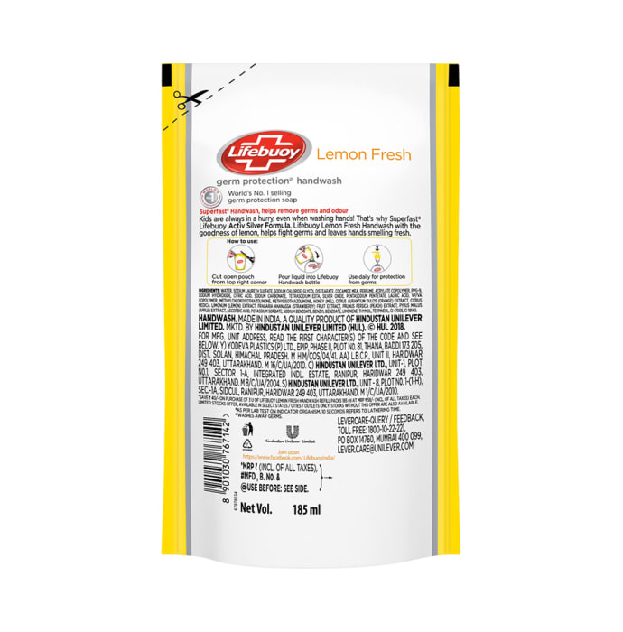 Lifebuoy Lemon Fresh Activ Silver Formula Germ Protection Handwash Refill (185ml Each)