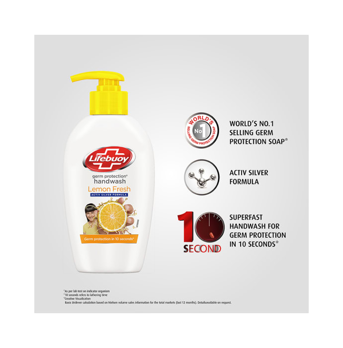 Lifebuoy Lemon Fresh Activ Silver Formula Germ Protection Handwash Refill (185ml Each)