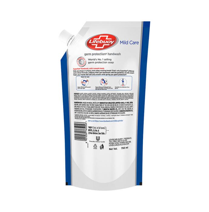 Lifebuoy Mild Care Activ Silver Formula Germ Protection Handwash Refill (1.5Ltr)