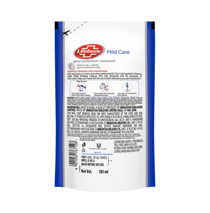 Lifebuoy Mild Care Activ Silver Formula Germ Protection Handwash Refill (185ml Each)