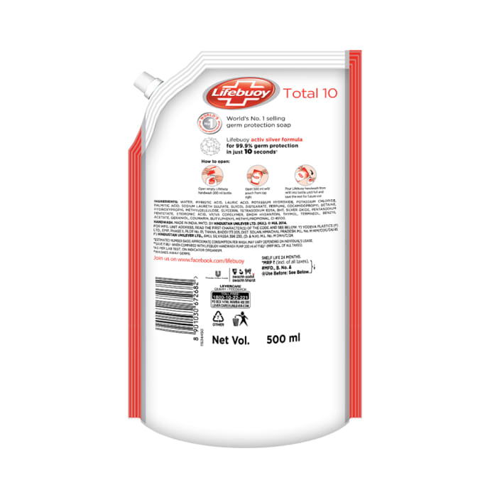 Lifebuoy Total 10 Activ Silver Formula Germ Protection Handwash Refill (1.5Ltr)