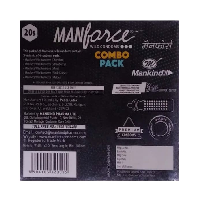 Manforce Wild Condom Combo Pack Chocolate, Strawberry, Black Grapes, Mint, Melon