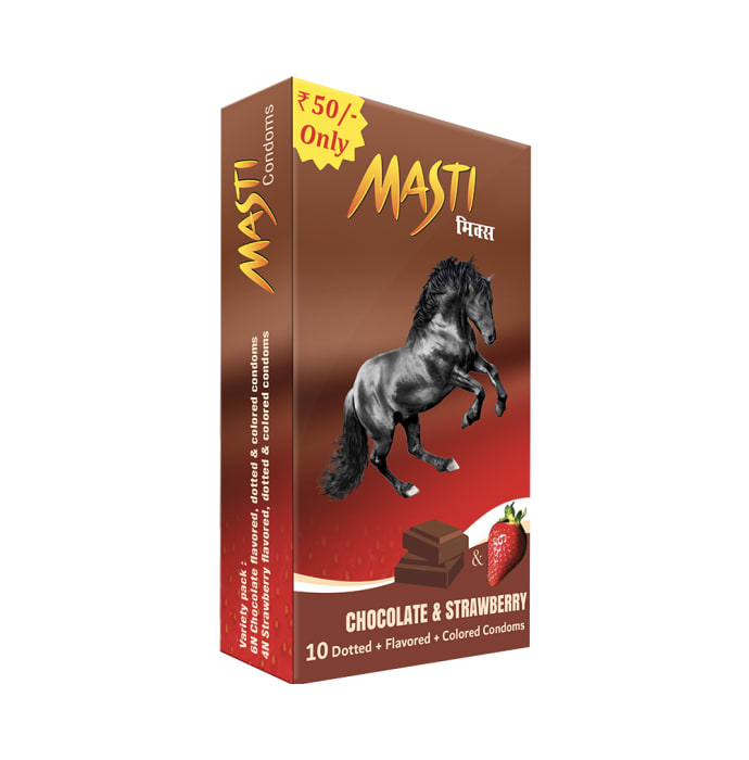 Masti Dotted+Flavored+Colored Chocolate and Strawberry Condom