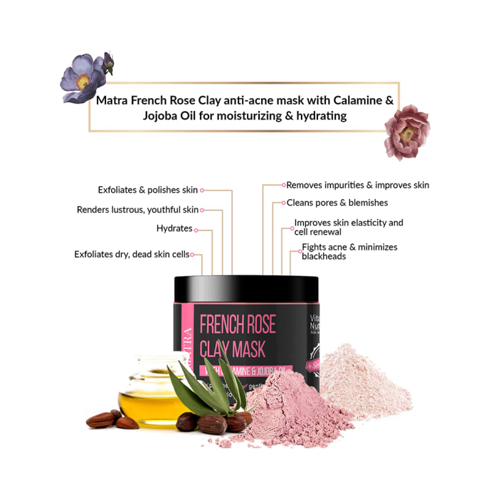 Matra Face Mask French Rose Clay with Face Mask Brush Free (100gm)