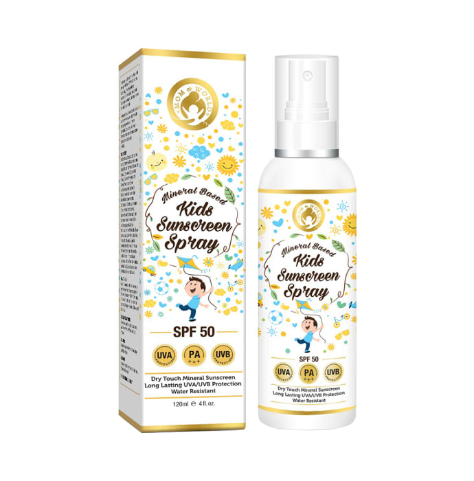 Mom & World Kid's Skin Protect Combo (Sunscreen Spray SPF 50 and Face Wash 120ml Each) with Pouch