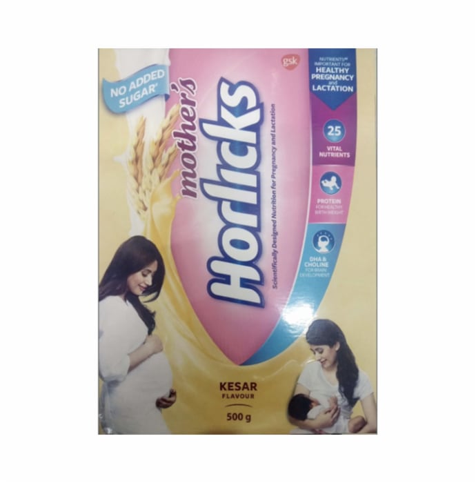 Mother's Horlicks Health and Nutrition Drink, No Added Sugar Kesar (500gm)