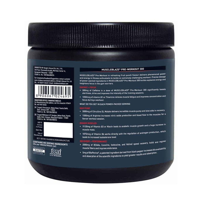 MuscleBlaze Pre-Workout 300 Fruit Punch Powder (250gm)