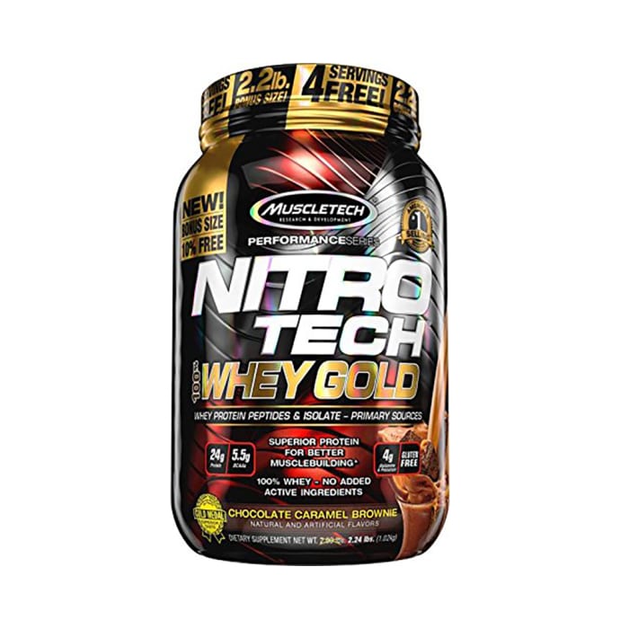 Muscletech Performance Series Nitro Tech 100% Whey Gold Whey Protein Peptides & Isolate Powder Chocolate Caramel Brownie (2.24lb)