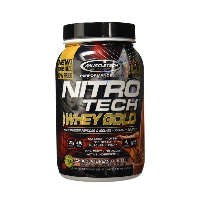 Muscletech Performance Series Nitro Tech 100% Whey Gold Whey Protein Peptides & Isolate Powder Chocolate Peanut Butter (2.24lb)