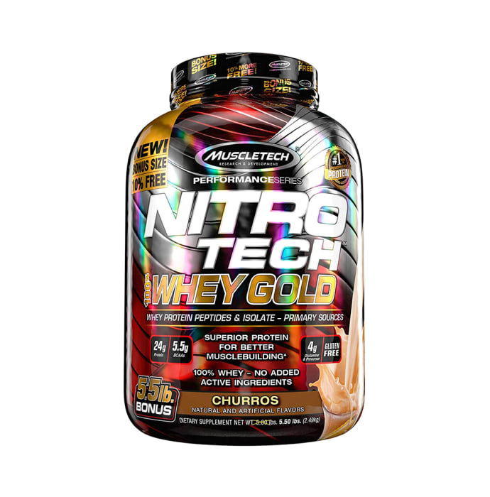 Muscletech Performance Series Nitro Tech 100% Whey Gold Whey Protein Peptides & Isolate Powder Churros (5.5lb)