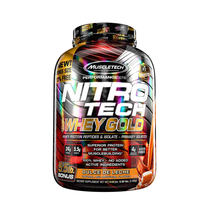 Muscletech Performance Series Nitro Tech 100% Whey Gold Whey Protein Peptides & Isolate Powder Dulce De Leche (5.5lb)